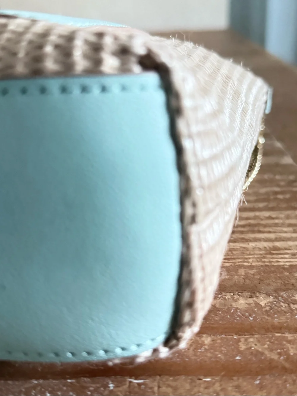 Nanette Lepore  tiffany blue Trim Woven Straw Shoulder Bag with Gold Chain